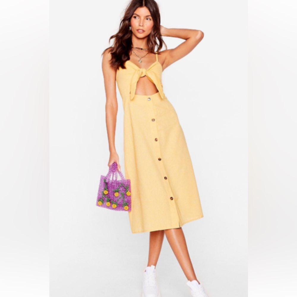Yellow Linen Dress size Small Nasty Gal